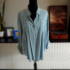 NWT Style & Co. Button up polka dot Jean shirt